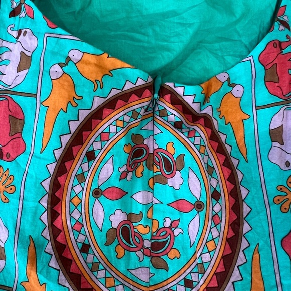 J CREW Drakes London Green Midi Dress Sz 2 Elephant Birds Animal Print Fit Flare - Picture 12 of 13